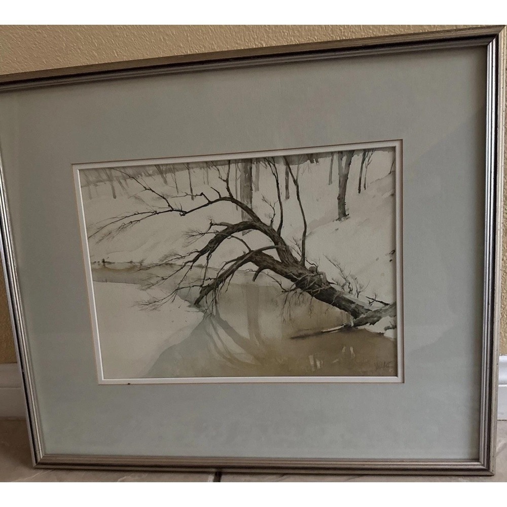 John Webster Signed Framed Winter Landscape Watercolor Painting 1989 Frame 18x22